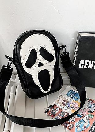 Сумка мессенджер через плечо кросс-боди крик череп скелет призрак scream кросс боди черная