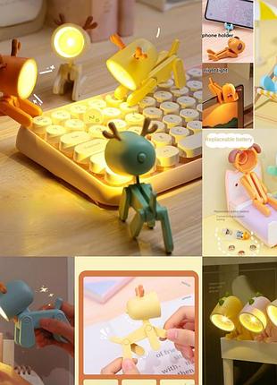 Міні led настільна лампа у вигляді тварини світильник нічник собачка, зайчик, динозавр, олень