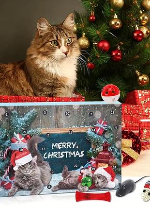 Різдвяний котячий адвент-календар набір іграшок для котів  адвент календарь для кошек игрушки для кошек