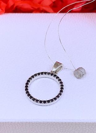 Серебряный шарм подвеска бусина кулон на цепочку круг с черными камнями серебро s925 новое