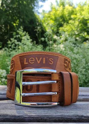 Чоловічий широкий шкіряний ремінь в стилі levis