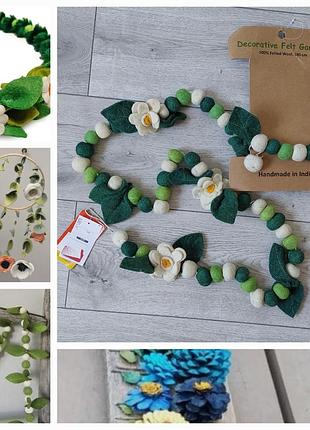 Декоративная гирлянда из вялиной шерсти-фетра, ручная работа индия(180 см)