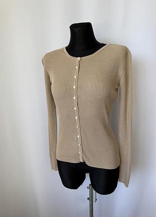 Лонгслив кардиган шелк в рубчик бежевый кремовый длинный рукав винтаж ретро чистый шелк