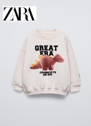 Стильный оверсайз-свитшот zara с динозавром на 3 года