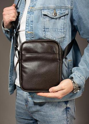 Сумка-мессенджер із натуральної шкіри, сумка через плече чоловіча skill zero (коричнева)