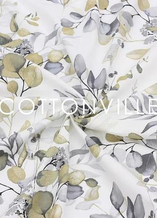 Ранфорс  240 см веточки эвкалипта серые, хаки