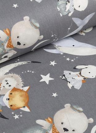 Ранфорс 240 см кити, звірята, зоряне небо графіт