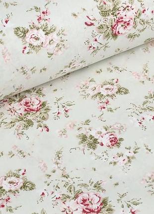 Поплин 240 см букетики роз на нежно-мятном