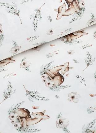 Ранфорс органический хлопок олени, цветы digital