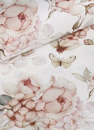 Ранфорс 240 см гортензии, розы, бабочки digital