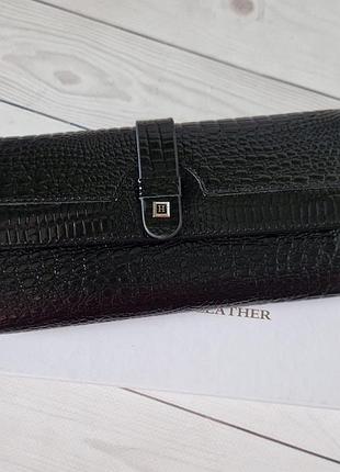 Жіночий шкіряний чорний гаманець