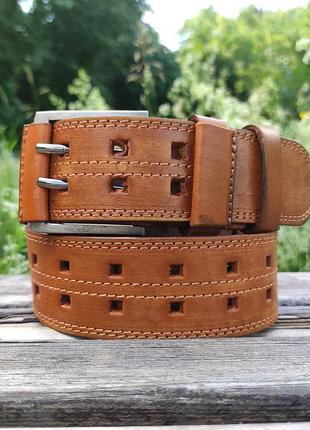 Мужской кожаный широкий ремень в стиле милитари