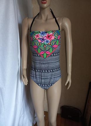 Шикарный сдельный регулирующий купальник с орнаментом 54 размер
