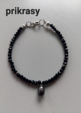 Браслет с жемчужиной черный браслет чешский хрусталь жемчужина гематит