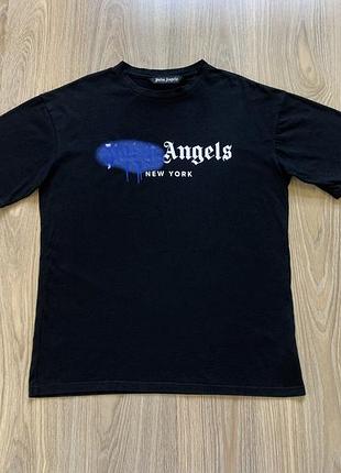 Мужская чёрная хлопковая футболка palm angels