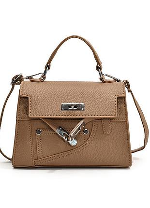 Женская сумка 8590 кросс-боди на ремешке бежевая