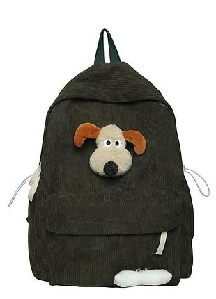 Рюкзак вельветовый с брелком темно-зеленый