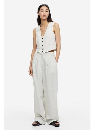 Широкие брюки брюки брюки wide leg лен + вискоза высокая посадка от h&m