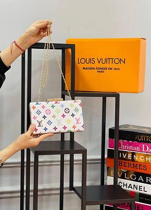 Клатч білий на ланцюжку жіночий louis vuitton сумочка маленька луї вітон люкс якість