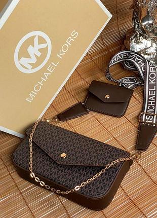 Сумка коричневая женская michael kors 2в1 клатч сумка маленькая майкл корс клатч кросс-боди