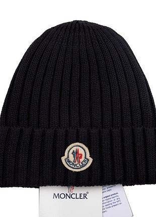 Шапка чорна в'язана жіноча чоловіча moncler шапка монклер унісекс зимова люкс якість