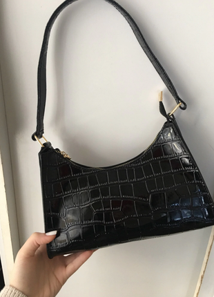 Сумка сумочка под винтаж ретро с ремешком новая черная стильная модная в руку на плечо8 фото