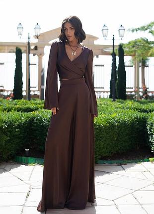 Костюм з щільного атласу luxury шоколад чорний, молочний