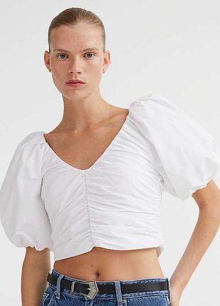 H&m  кроп-топ з обʼємними рукавами-ліхтариками