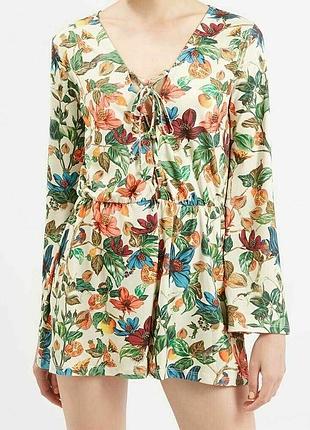 Ромпер, комбинезон женский в цветочный принт бренда topshop размер eur 36, 36/s/44, 38/m/46, эластан полиэстер трикотаж