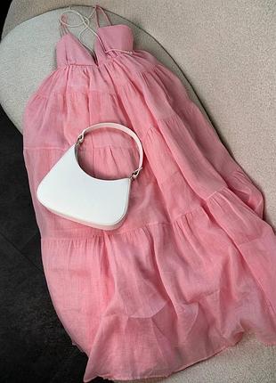 Сарафан довгий обʼємний рожевий білий чорний