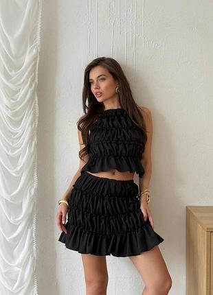 Легкий летний костюм с юбкой 2 цвета