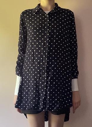Темно синя сорочка - сукня в горошок розмір s рукав 3/4