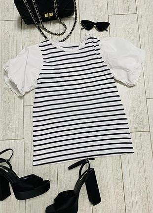 Жіноча футболка в смужку з пишними короткими рукавами розмір s-m