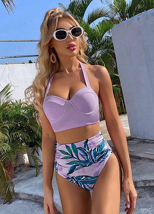 Раздельный купальник с пуш-ап с завышенной талией