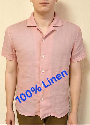 Гарна чоловіча лляна сорочка рожевого кольору з короткими рукавами david naman