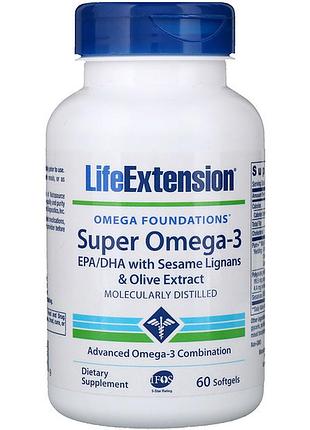 Омега 3, life extension, 60 капсул