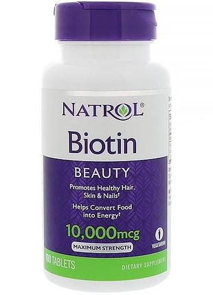 Біотин, natrol, максимум, 10000 мкг, 100 таблеток