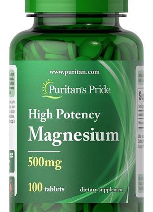 Магний, magnesium, puritan's pride, 500 мг, 100 таблеток