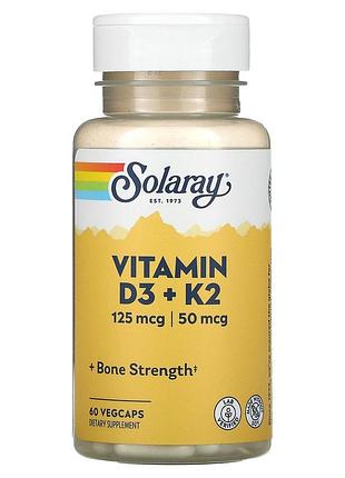 Витамин д3 и к2, vitamin d-3 & k-2, solaray, 60 капсул