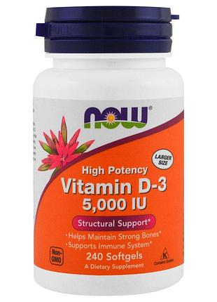 Вітамін д3, now foods, 5000 мо, 240 капсул