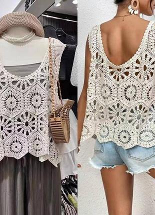Жіночий жилет з v-подібним вирізом топ ажурний бірюзовий one size