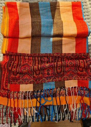 Палантин шарф теплий, склад: натуральна пашміна (кашемір) та шовк, яскравого кольору