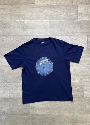 Футболка з принтом унісекс uniqlo m-l синя бавовна
