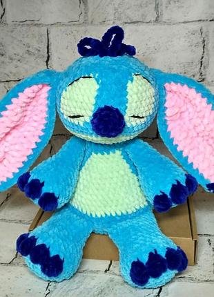 Мягкая игрушка вязаная ручной работы амигуруми стич из плюша handmade 27 см