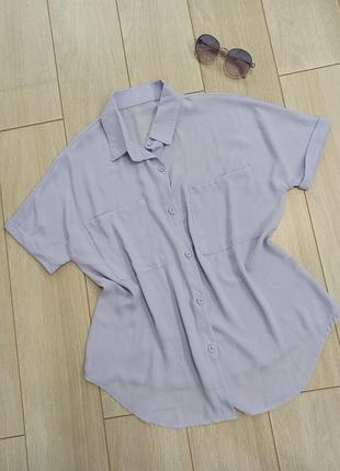 Блуза сорочка, ніжно-лавандовий колір, з коротким рукавом, shein
