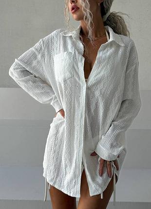 Рубашка пляжная,белая,легкая, оверсайз размер универсальный, one size, на грудь 80-103