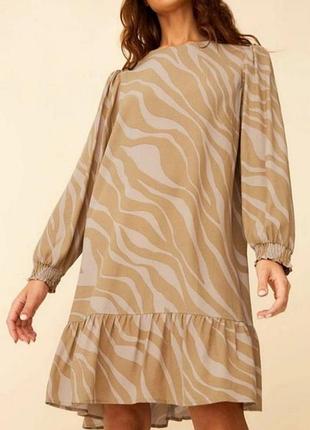 Натуральное бежевое платье под зебру, короткое платье под зебру 50-52 г.