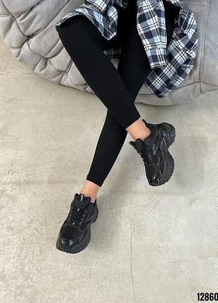 Кроссовки 12860, р.36,37,38,40, эко-лак+силекон+сетка, черный