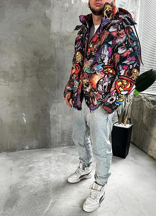 🔥 розпродаж! низька ціна! чорна чоловіча куртка пуховик з принтами