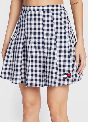 Tommy hilfiger jeans womens checkered minirock skirt blue white жіноча, коротка спідниця в клітинку